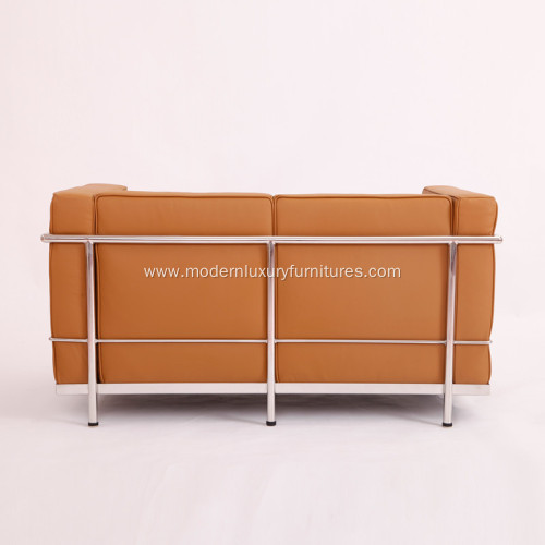 Brown Leather Le Corbusier LC2 2 Seat Sofa